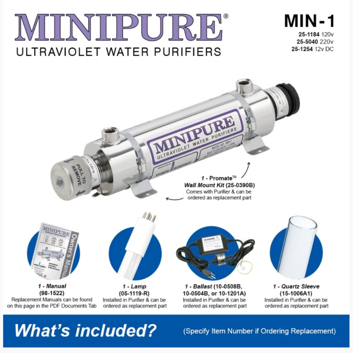 Atlantic Ultraviolet Minipure® Ultraviolet Water Purifier MIN-1, 1 gpm, 120v, 25-1184