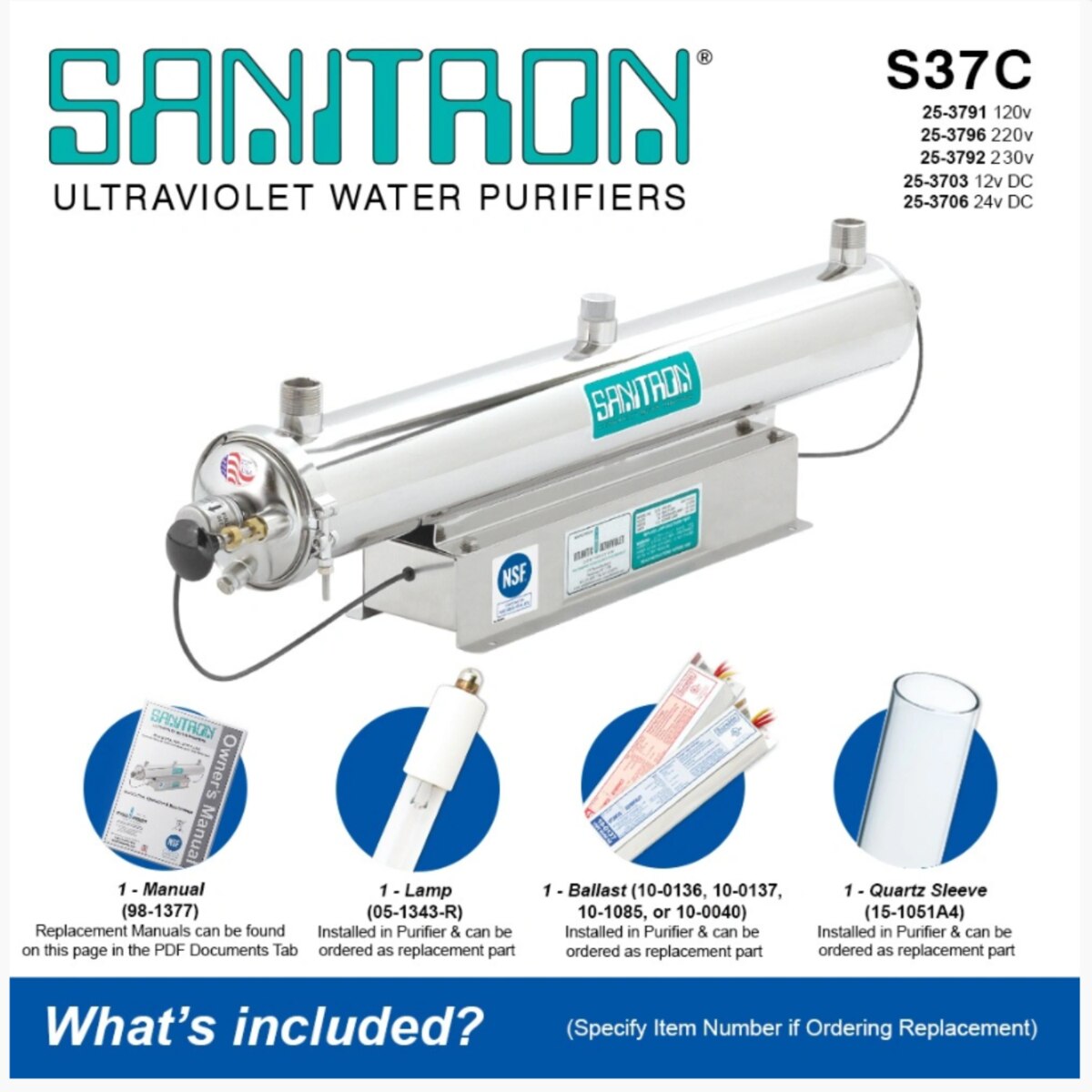 Atlantic Ultraviolet Sanitron® Ultraviolet Water Purifier S37C, 12 gpm, 120v, 25-3791