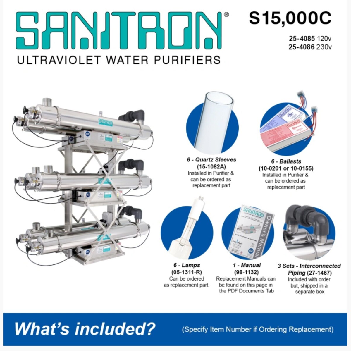 Atlantic Ultraviolet Sanitron® Ultraviolet Water Purifier S15,000C, 250 gpm, 120v, 25-4085