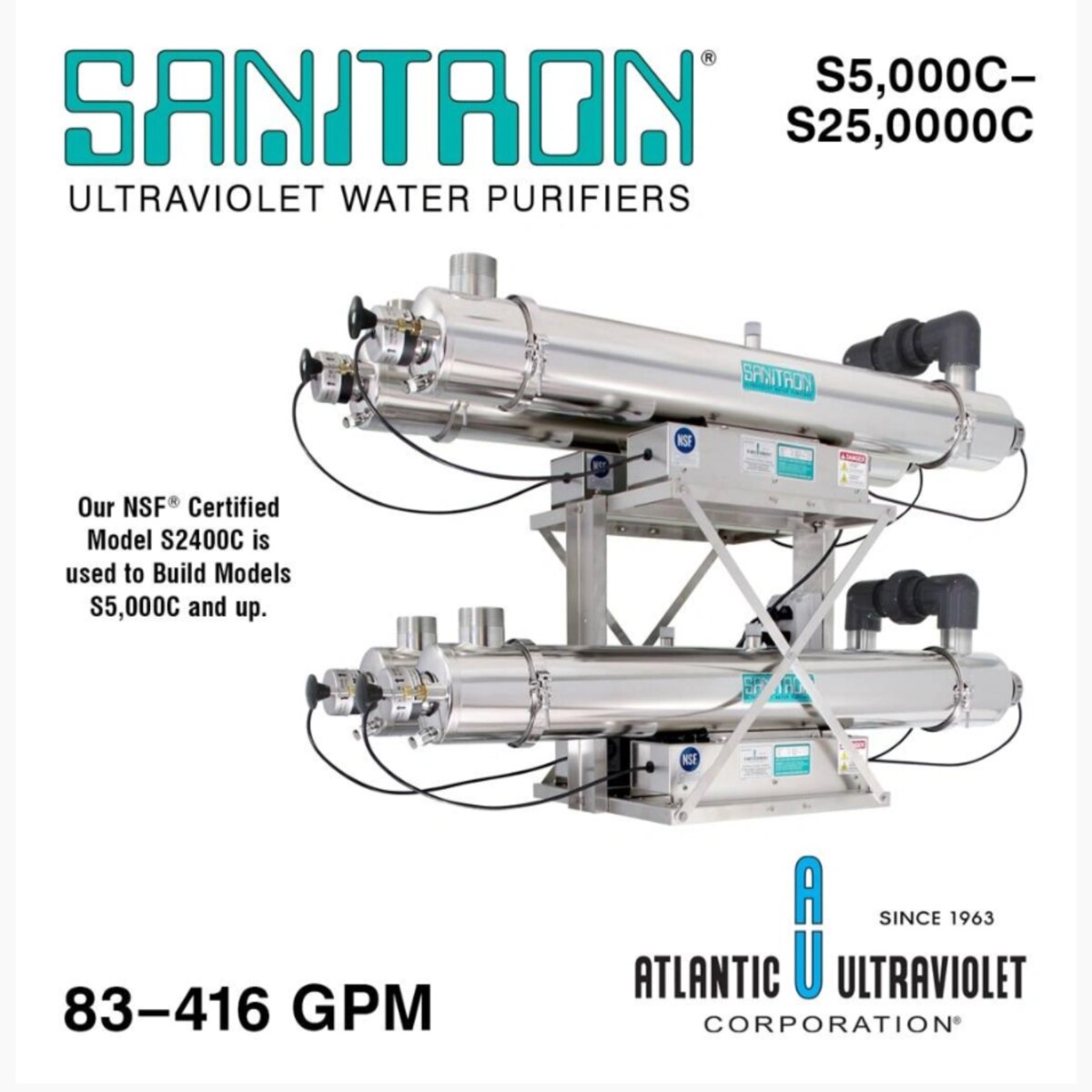 Atlantic Ultraviolet Sanitron® Ultraviolet Water Purifier S25,000C, 416 gpm, 120v, 25-4091
