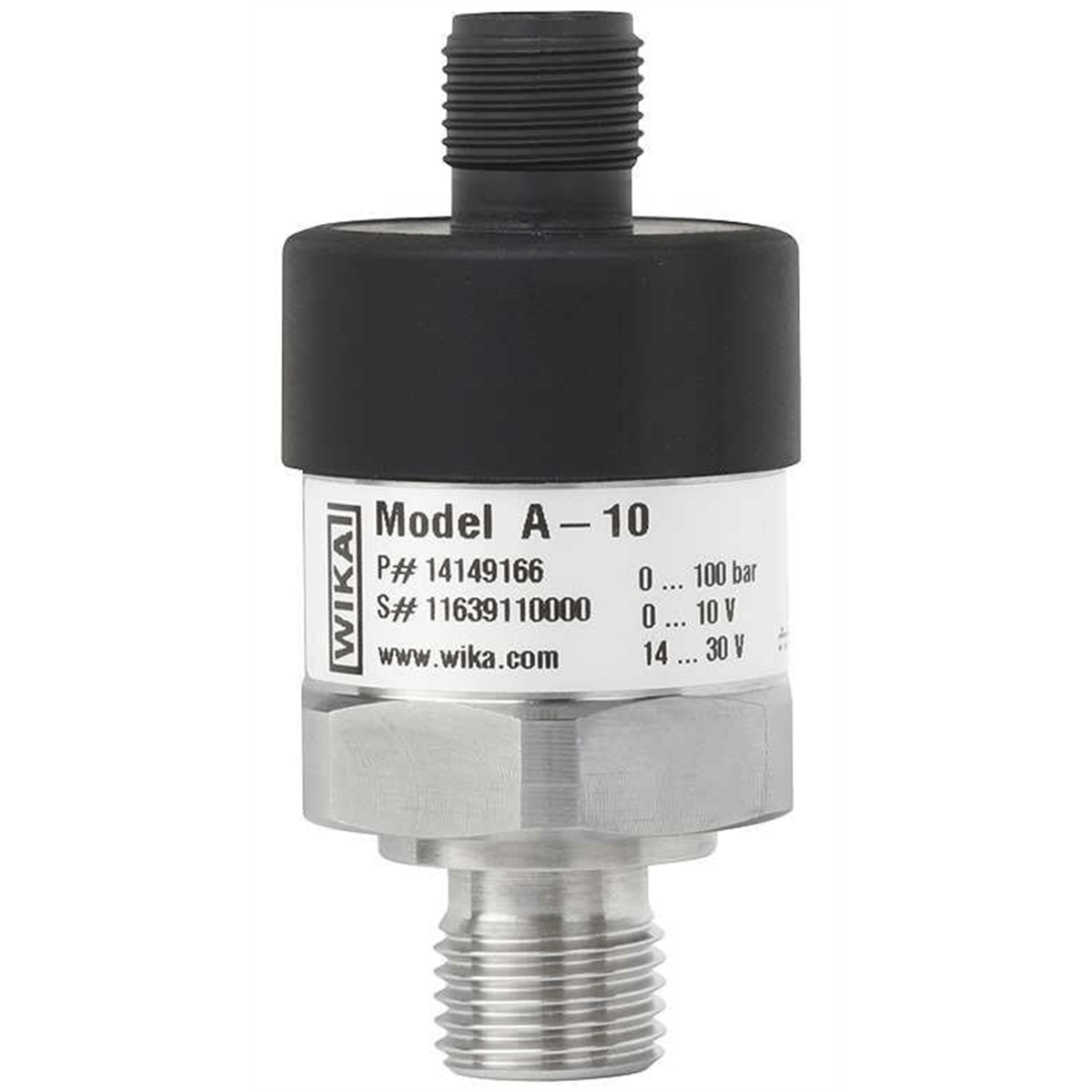 WIKA A-10 Pressure Transmitter, 1/4" MNPT, M12x1 (4 pin), 0-15 PSI, 4-20mA Output