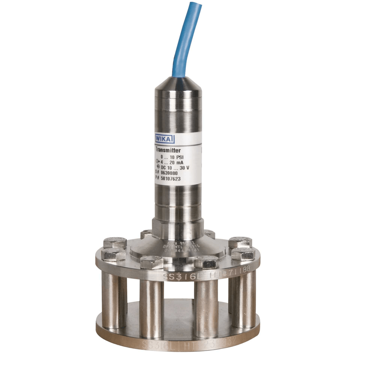 WIKA LS-10 Sumbersible Pressure Transmitter w/LevelGuard, 0-25 PSI, 0-57.75 FT H2O, 70' cable