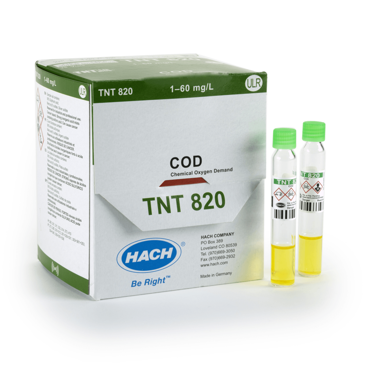 Hach COD TNTplus Vial Test, ULR, 1-60 mg/L COD , 25 Tests, TNT820