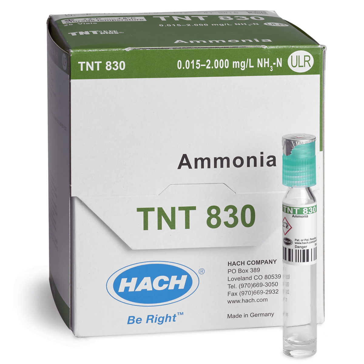 Hach Ammonia TNTplus Vial Test, ULR, 0.015 - 2.00 mg/L NH₃-N , 25 Tests, TNT830
