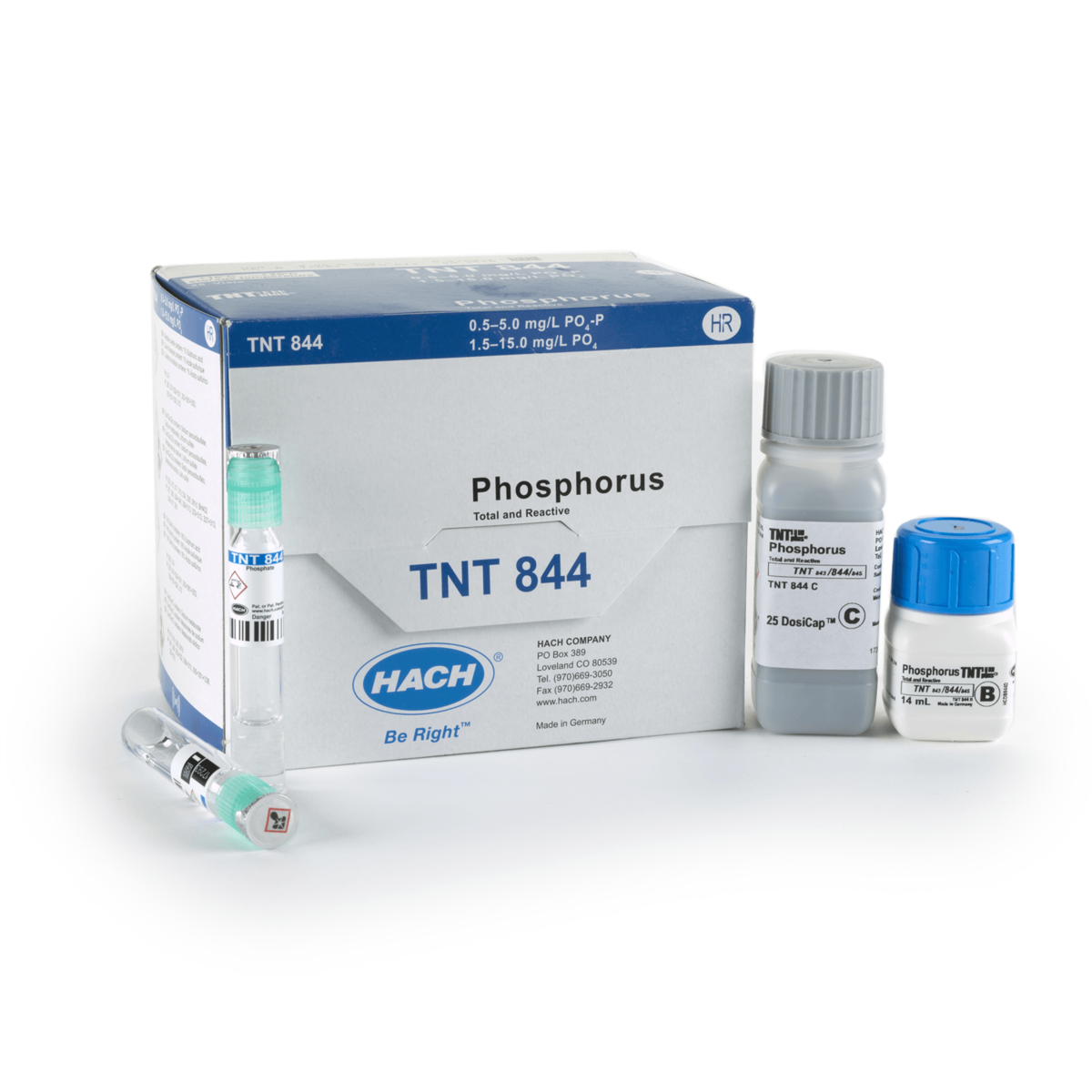 Hach Phosphorus (Reactive and Total) TNTplus Vial Test, HR, 1.5-15.0 mg/L PO₄, 25 Tests, TNT844