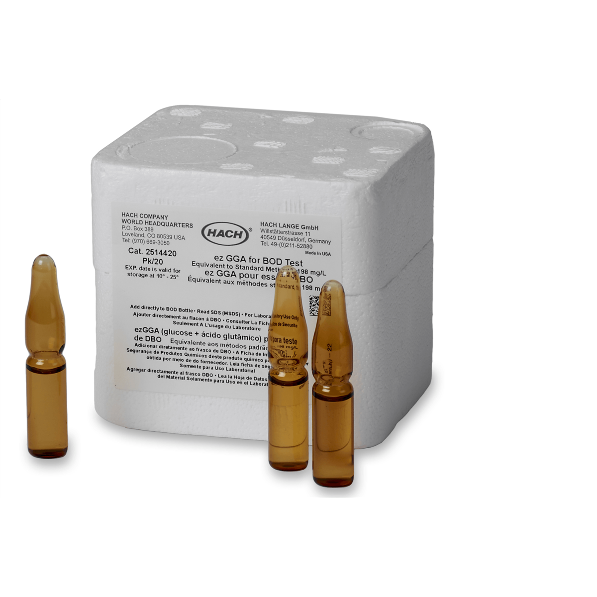 Hach ez GGA Single Dose BOD Standard, No Pipette GGA, 2 mL, Pack of 20