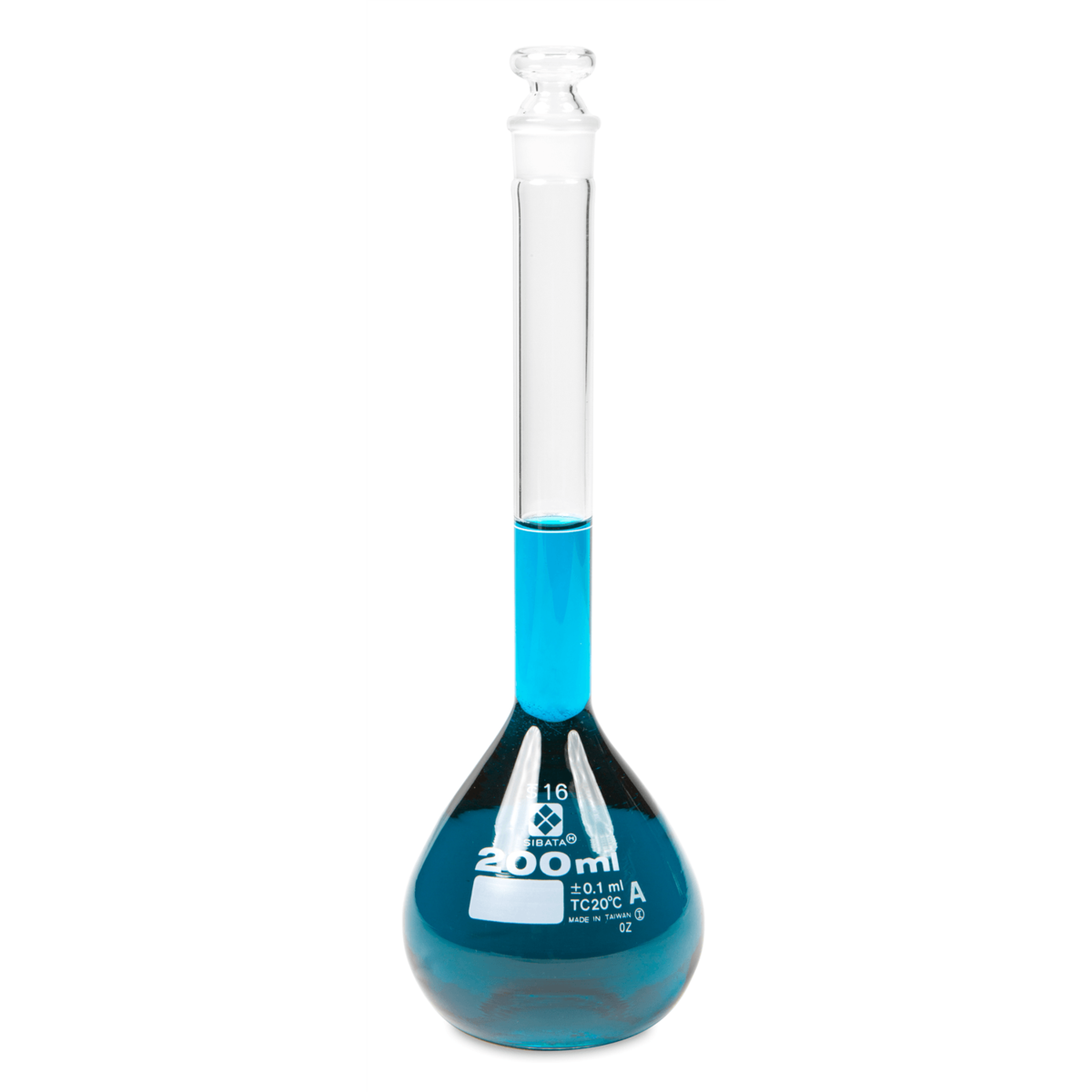 Vee Gee Volumetric Flask, Class A, Glass Stopper, 200 mL, Pack of 4
