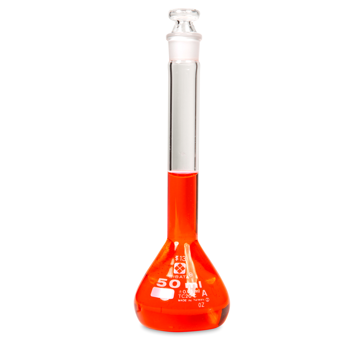 Vee Gee Volumetric Flask, Class A, Glass Stopper, 50 mL, Pack of 4