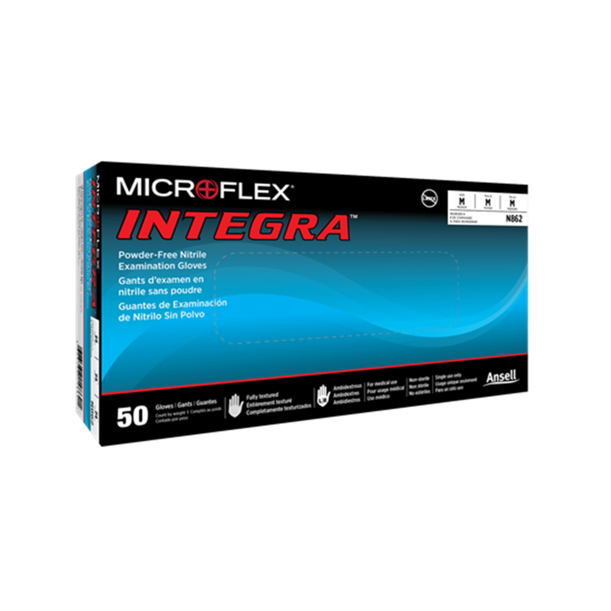 Microflex INTEGRA Powder-Free Nitrile Gloves, Medium, Box of 50