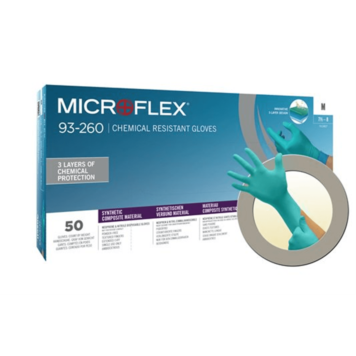 Microflex 93-260 Chemical-Resistant Disposable Gloves, Small, Box of 50