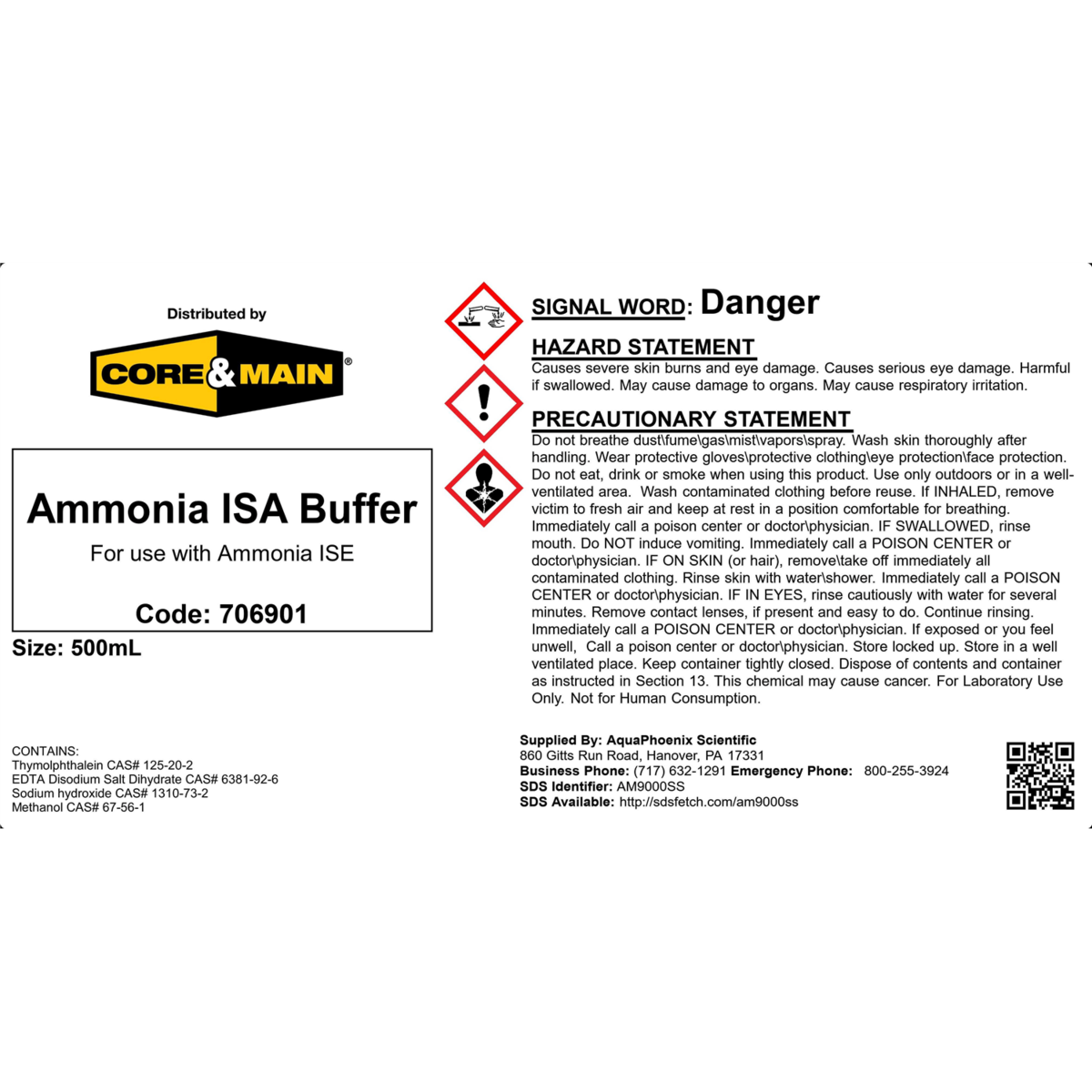 Core & Main Ammonia ISA Buffer, 500 mL
