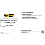 Core & Main Ammonium Chloride Solution, 0.1M, 500 mL