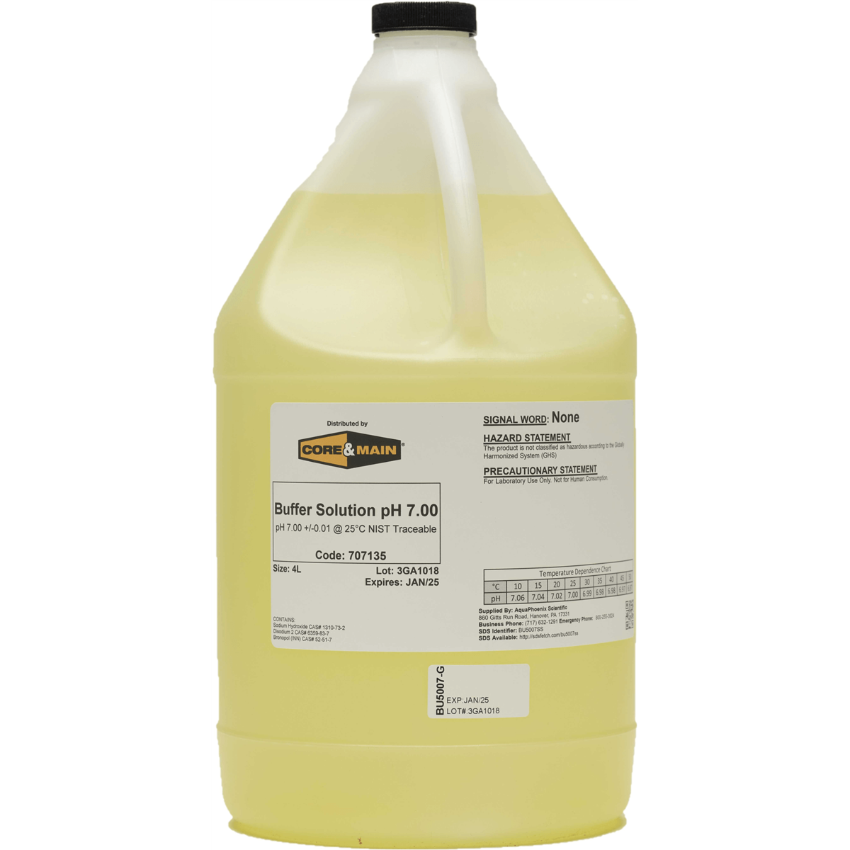 Core & Main pH Buffer Solution, pH 7.00, Yellow, 4 L