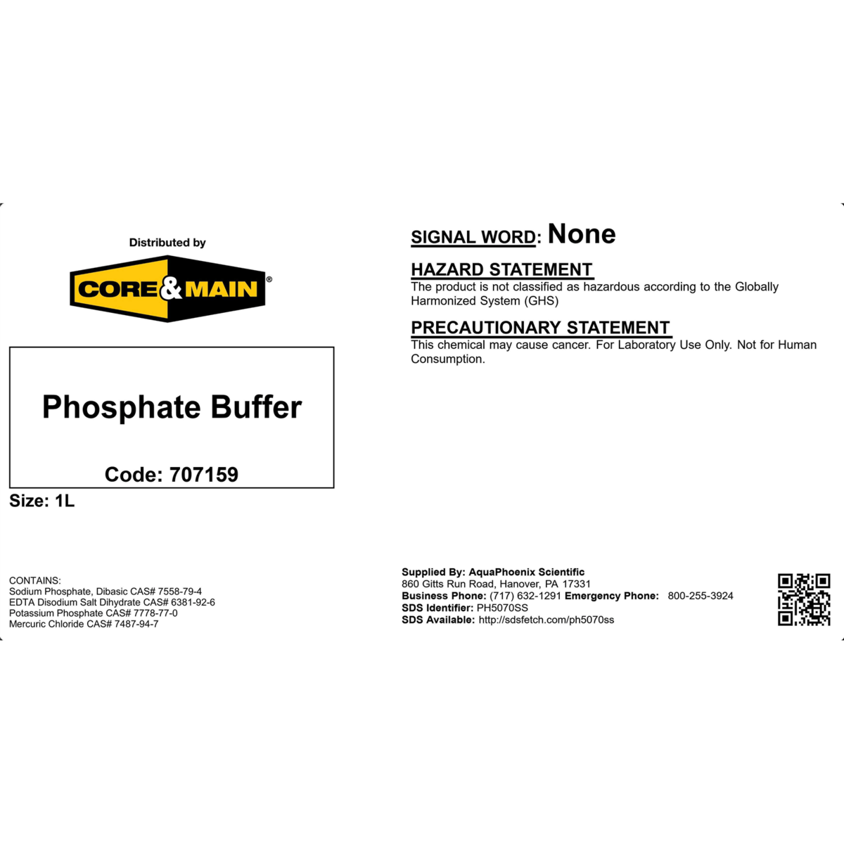 Core & Main Phosphate Buffer, pH 7.2, 1 L