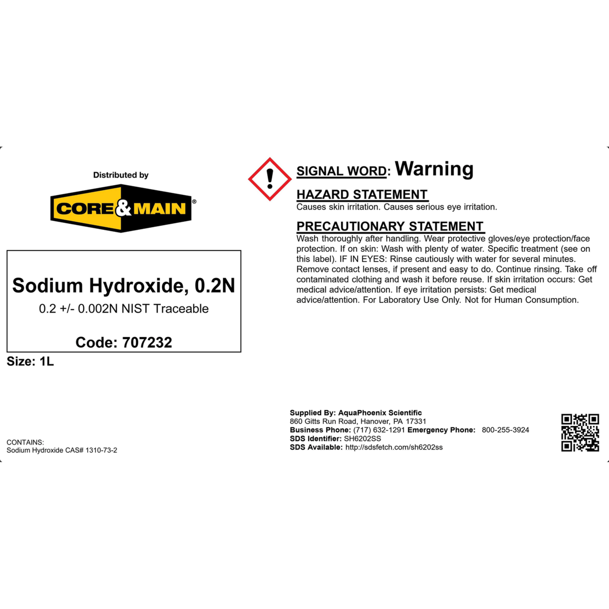 Core & Main Sodium Hydroxide, 0.2N, 1 L